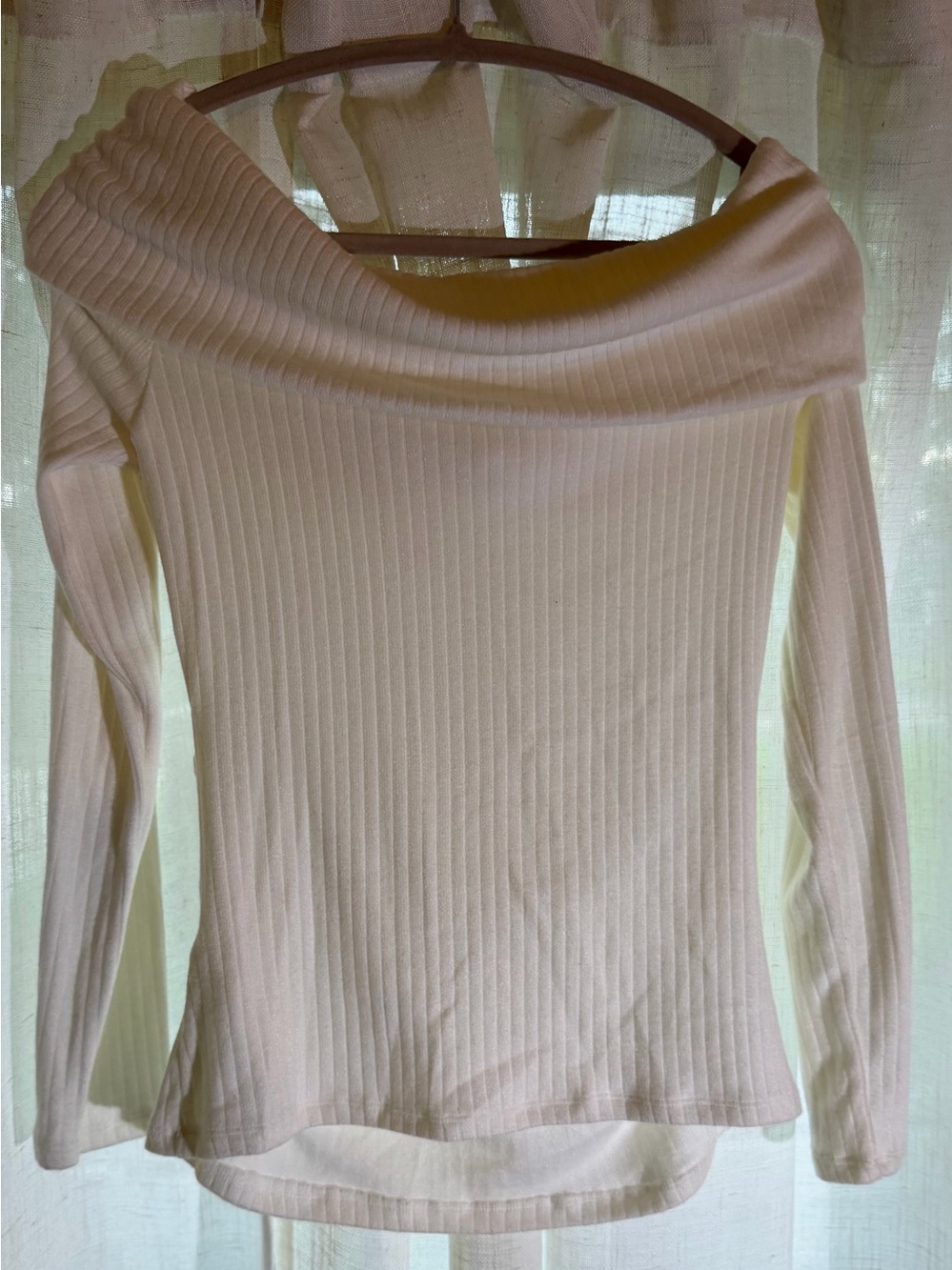 Ribbed Off-Shoulder Scoop Neck Sweater - Cream
